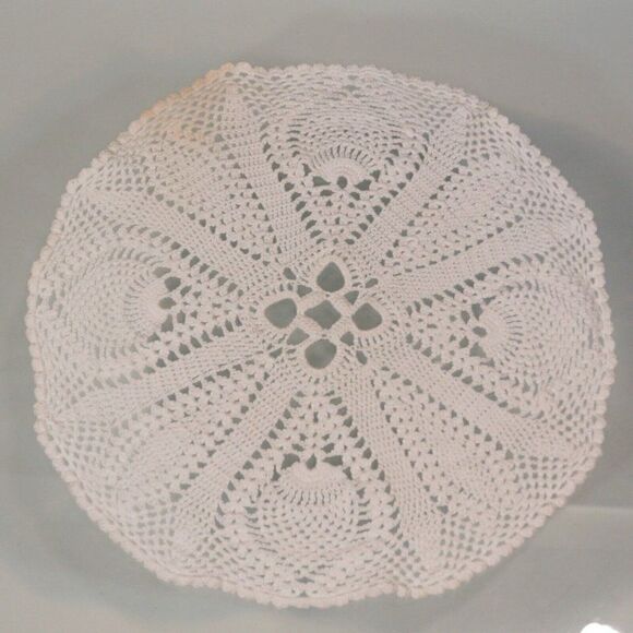 Small Crocheted Doily White 13" Diameter Handmade FLAW - Picture 4 of 6